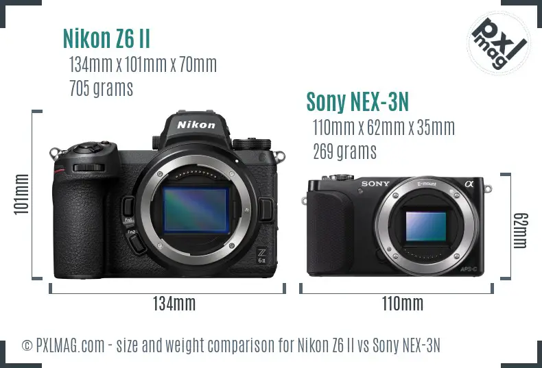 Nikon Z6 II vs Sony NEX-3N size comparison