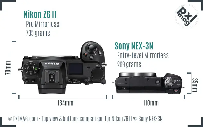 Nikon Z6 II vs Sony NEX-3N top view buttons comparison