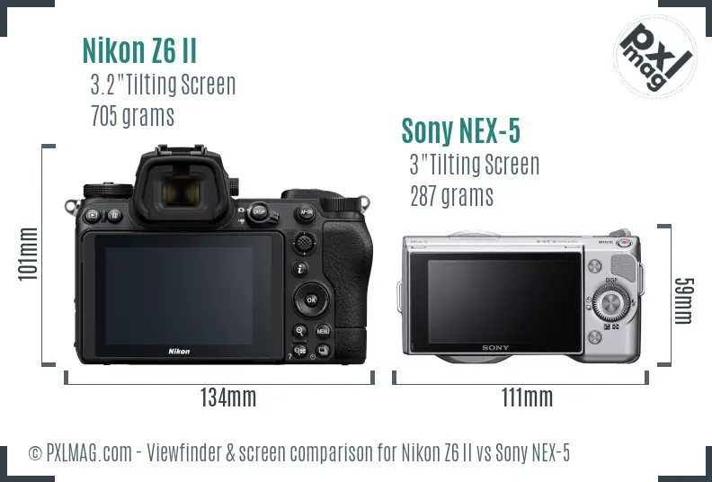 Nikon Z6 II vs Sony NEX-5 Screen and Viewfinder comparison