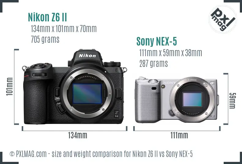 Nikon Z6 II vs Sony NEX-5 size comparison