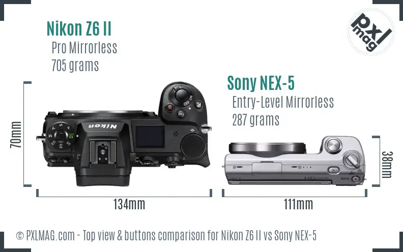 Nikon Z6 II vs Sony NEX-5 top view buttons comparison