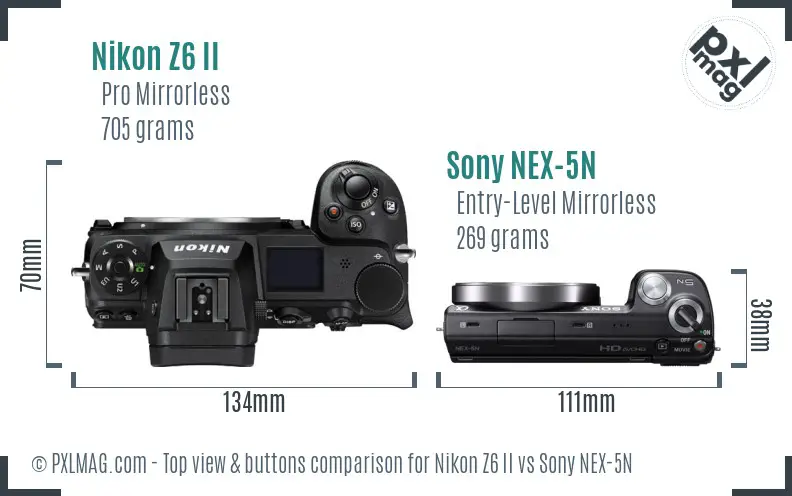 Nikon Z6 II vs Sony NEX-5N top view buttons comparison