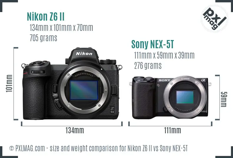 Nikon Z6 II vs Sony NEX-5T size comparison