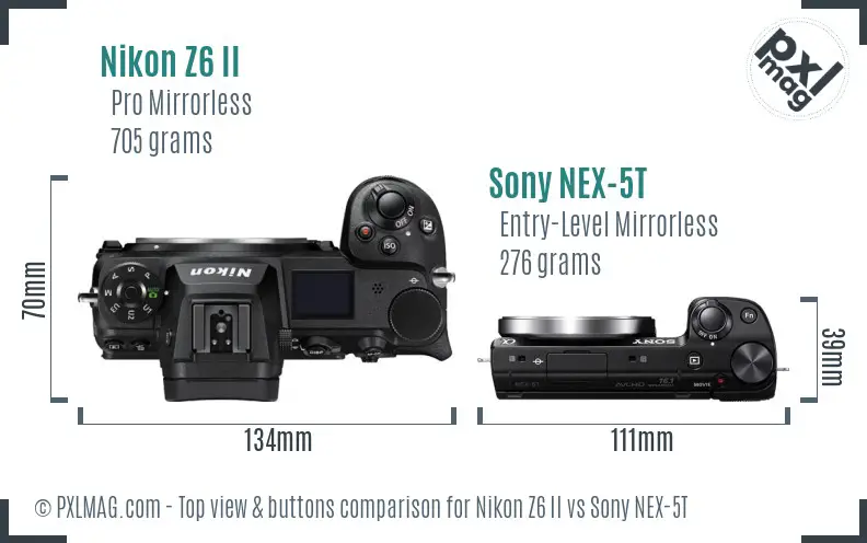 Nikon Z6 II vs Sony NEX-5T top view buttons comparison