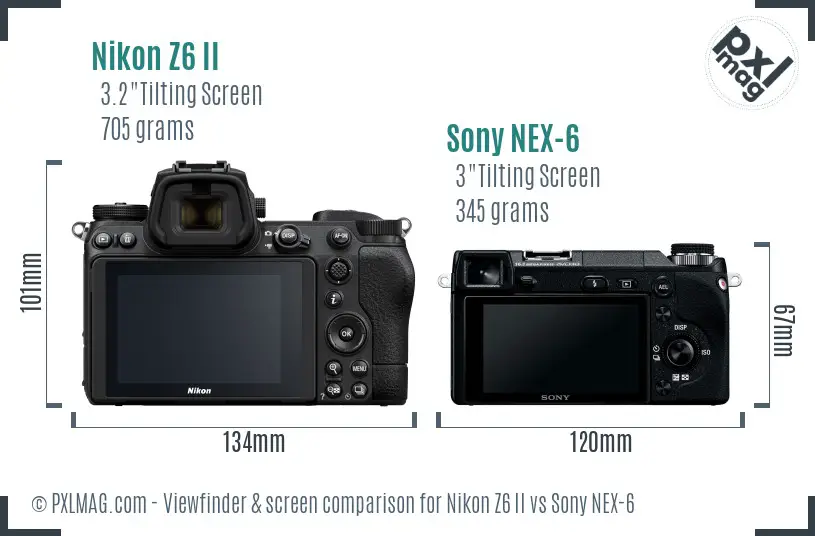 Nikon Z6 II vs Sony NEX-6 Screen and Viewfinder comparison