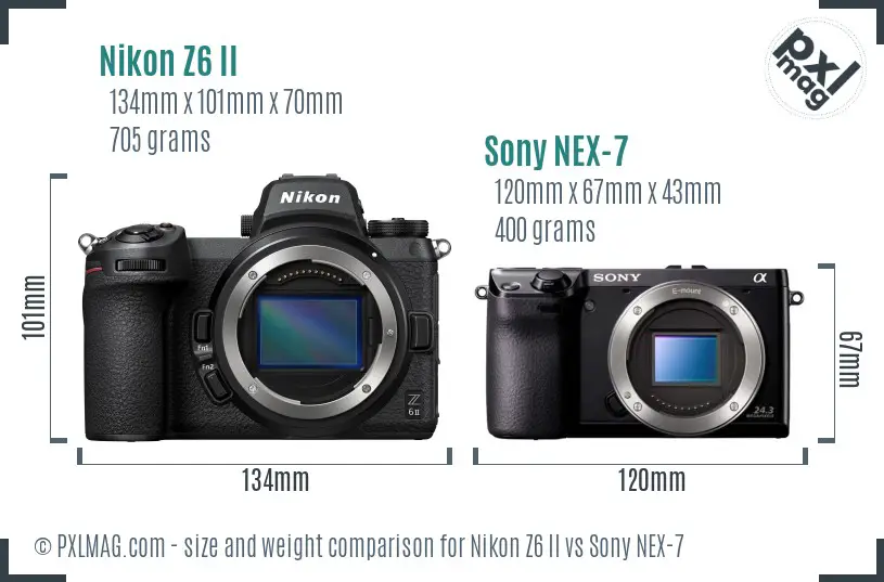 Nikon Z6 II vs Sony NEX-7 size comparison