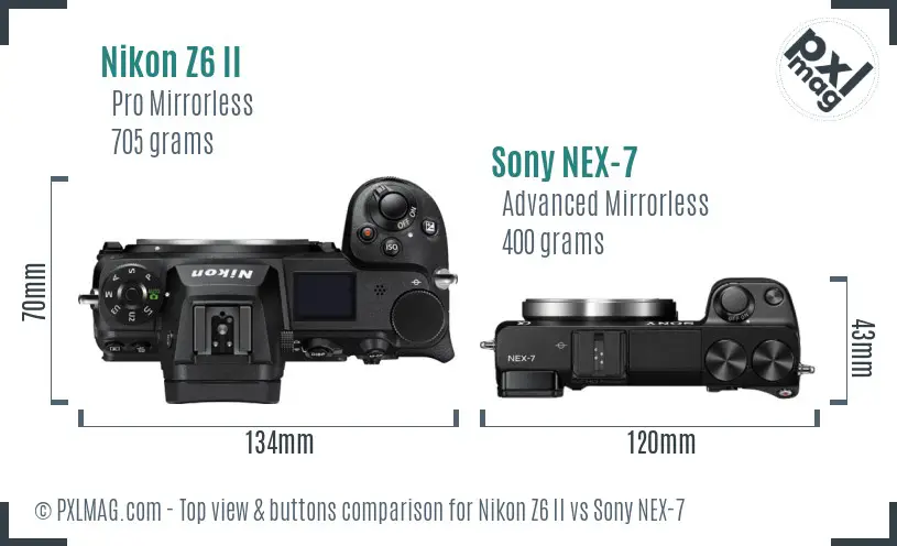 Nikon Z6 II vs Sony NEX-7 top view buttons comparison