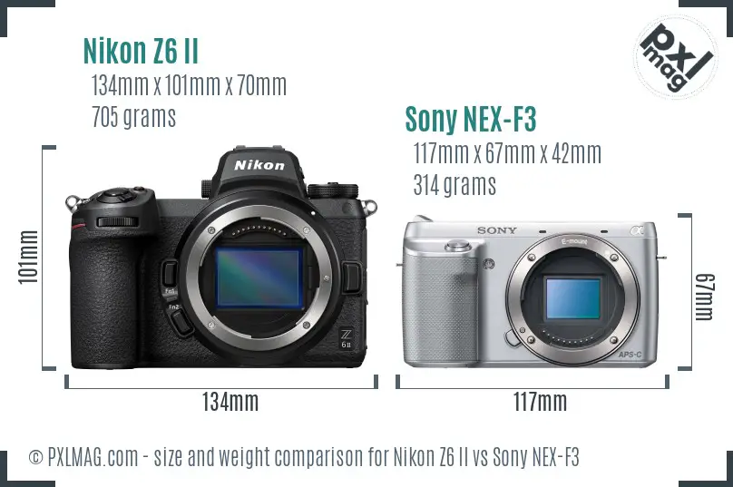 Nikon Z6 II vs Sony NEX-F3 size comparison