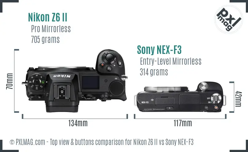 Nikon Z6 II vs Sony NEX-F3 top view buttons comparison