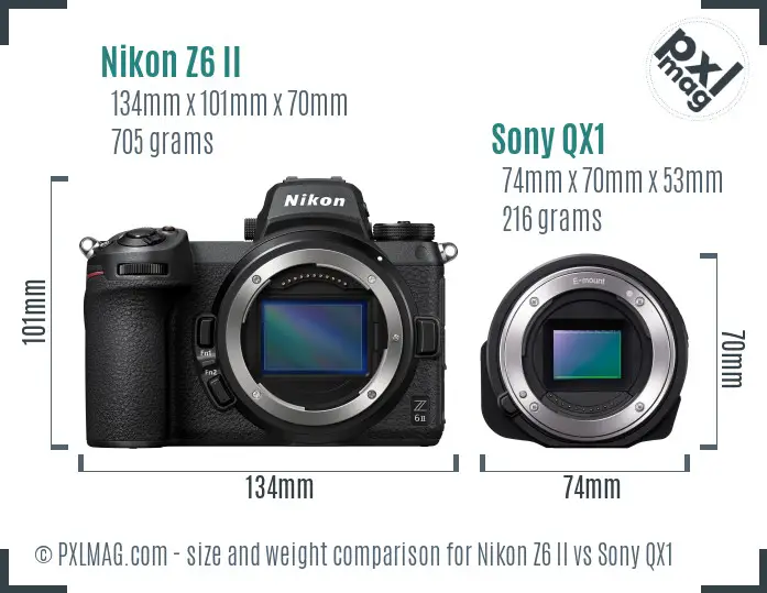Nikon Z6 II vs Sony QX1 size comparison