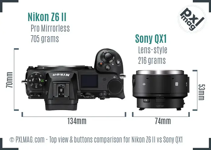 Nikon Z6 II vs Sony QX1 top view buttons comparison