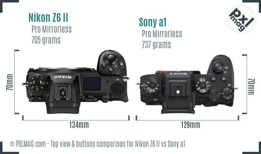 Nikon Z6 II vs Sony a1 top view buttons comparison