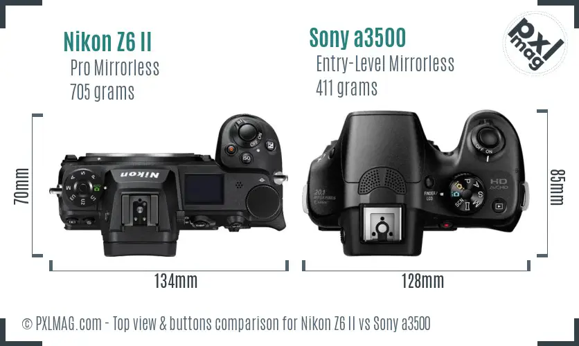 Nikon Z6 II vs Sony a3500 top view buttons comparison
