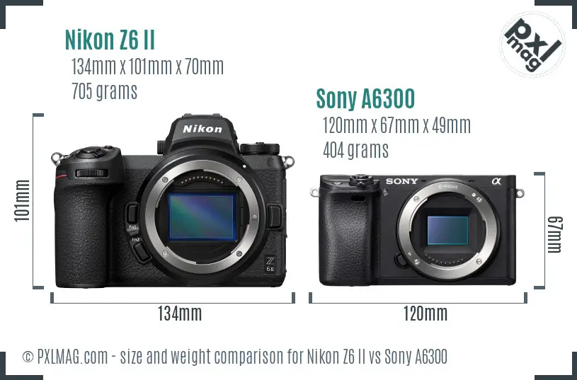 Nikon Z6 II vs Sony A6300 size comparison