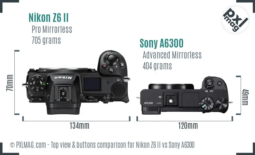 Nikon Z6 II vs Sony A6300 top view buttons comparison