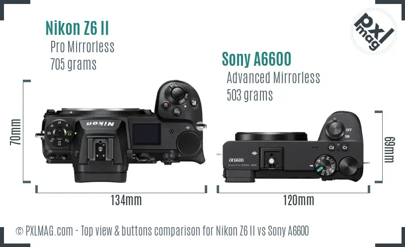 Nikon Z6 II vs Sony A6600 top view buttons comparison