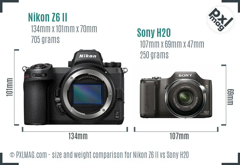 Nikon Z6 II vs Sony H20 size comparison