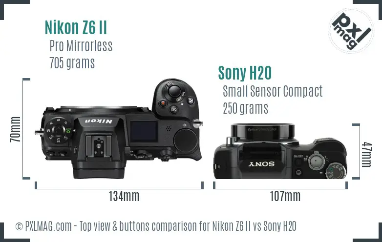 Nikon Z6 II vs Sony H20 top view buttons comparison