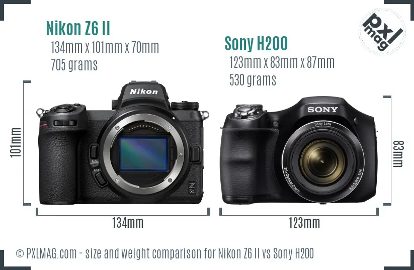 Nikon Z6 II vs Sony H200 size comparison