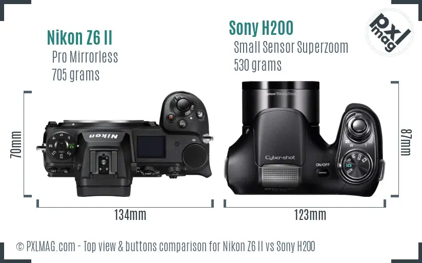 Nikon Z6 II vs Sony H200 top view buttons comparison