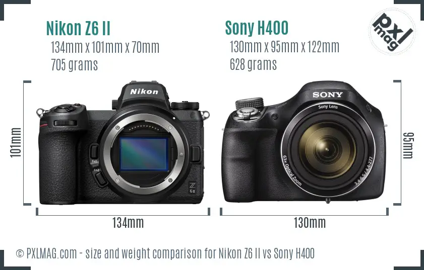 Nikon Z6 II vs Sony H400 size comparison