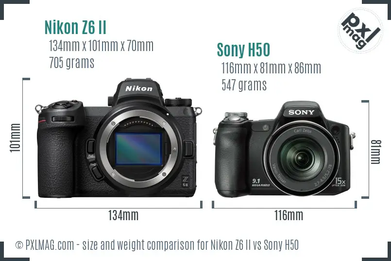 Nikon Z6 II vs Sony H50 size comparison