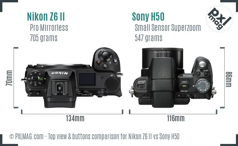 Nikon Z6 II vs Sony H50 top view buttons comparison