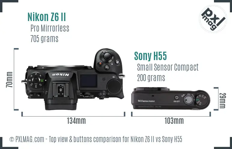 Nikon Z6 II vs Sony H55 top view buttons comparison