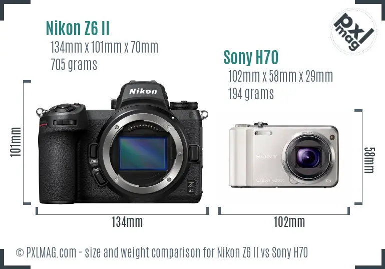 Nikon Z6 II vs Sony H70 size comparison