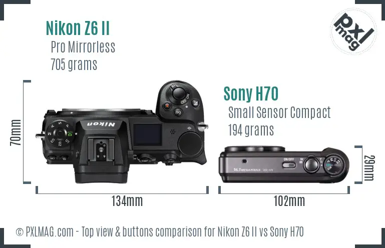 Nikon Z6 II vs Sony H70 top view buttons comparison