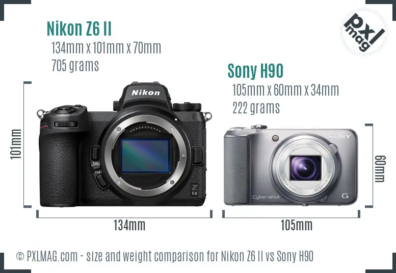 Nikon Z6 II vs Sony H90 size comparison