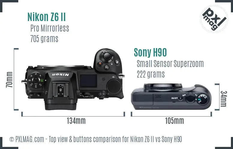 Nikon Z6 II vs Sony H90 top view buttons comparison