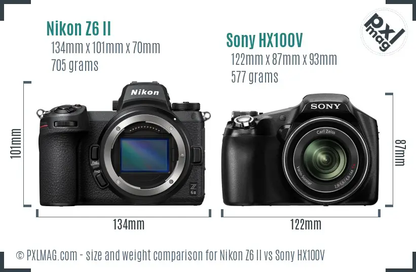 Nikon Z6 II vs Sony HX100V size comparison