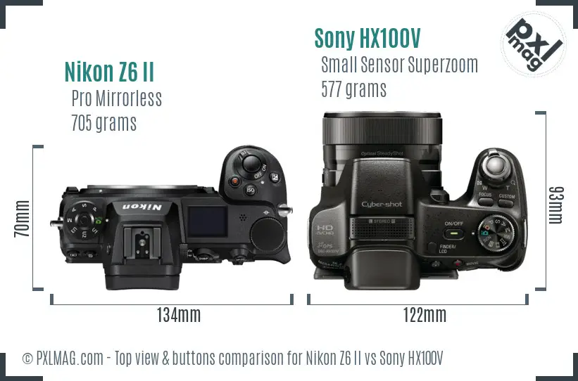 Nikon Z6 II vs Sony HX100V top view buttons comparison
