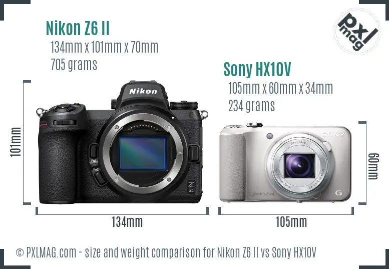 Nikon Z6 II vs Sony HX10V size comparison