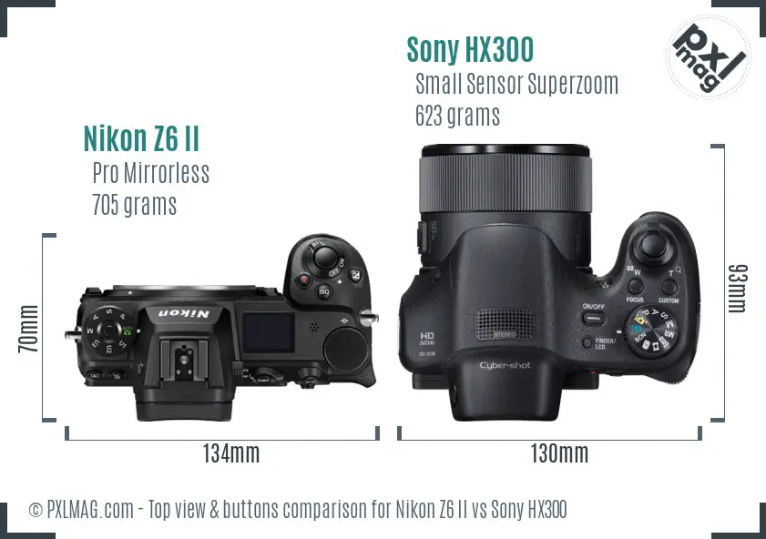 Nikon Z6 II vs Sony HX300 top view buttons comparison