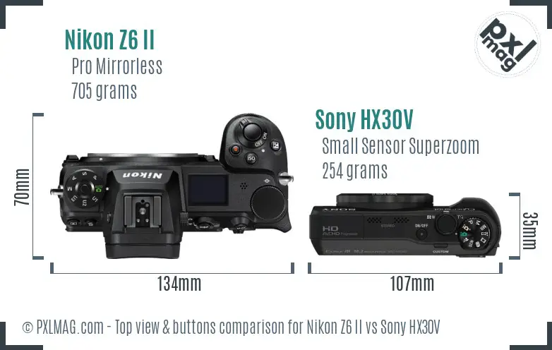 Nikon Z6 II vs Sony HX30V top view buttons comparison