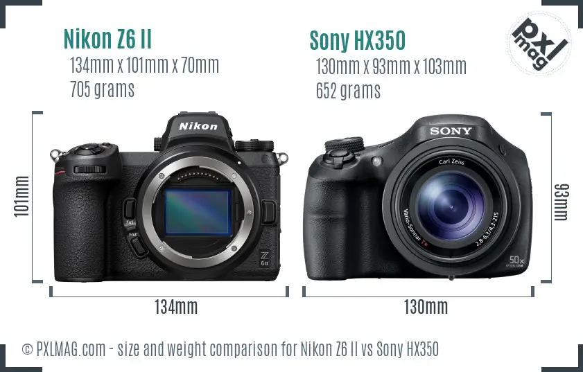 Nikon Z6 II vs Sony HX350 size comparison