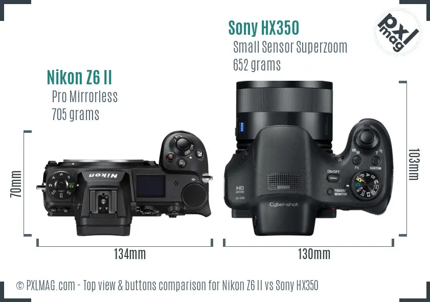 Nikon Z6 II vs Sony HX350 top view buttons comparison