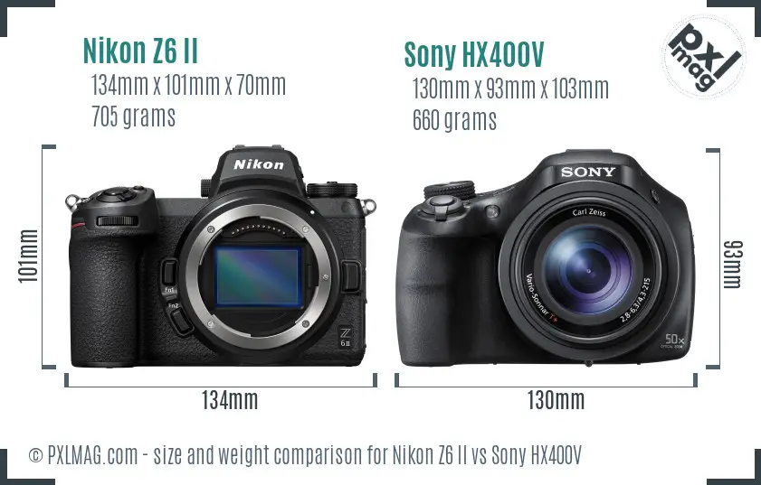 Nikon Z6 II vs Sony HX400V size comparison