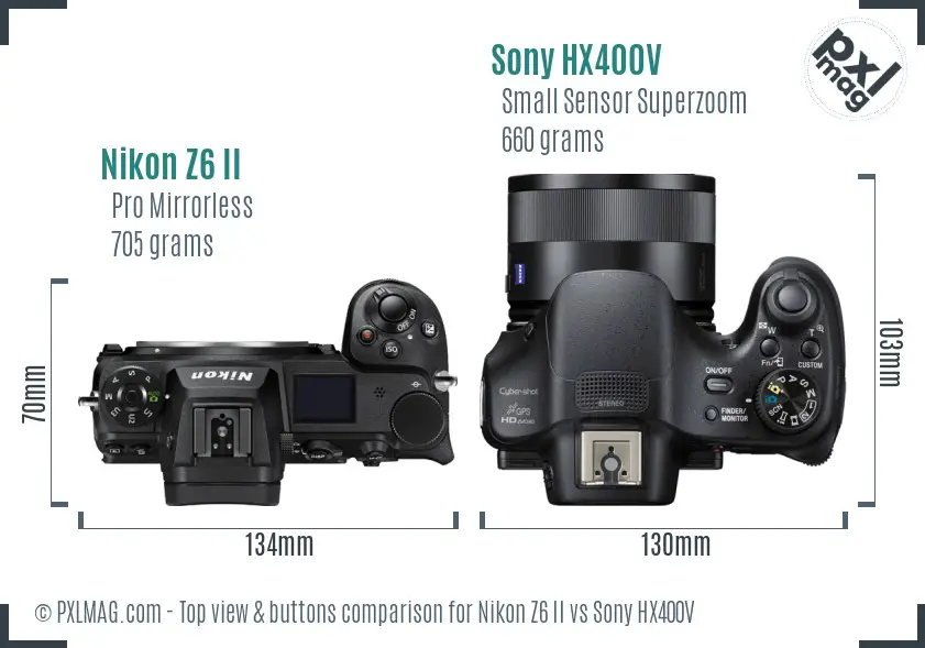 Nikon Z6 II vs Sony HX400V top view buttons comparison