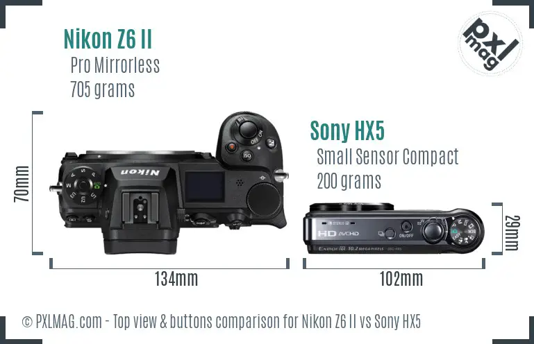 Nikon Z6 II vs Sony HX5 top view buttons comparison