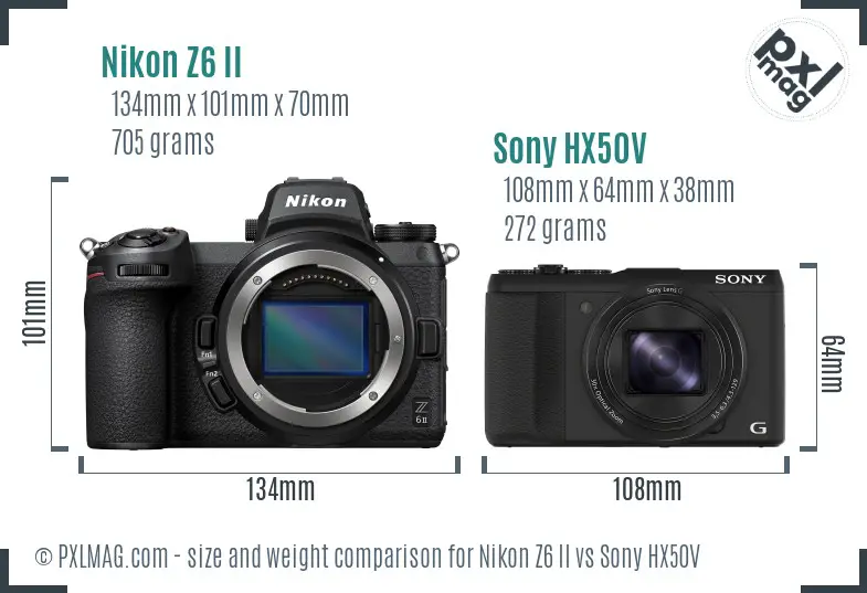 Nikon Z6 II vs Sony HX50V size comparison