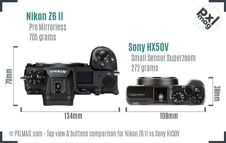 Nikon Z6 II vs Sony HX50V top view buttons comparison