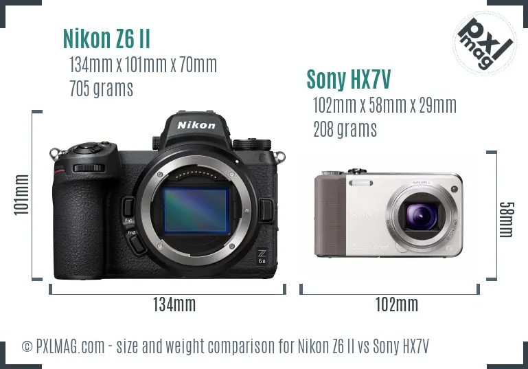 Nikon Z6 II vs Sony HX7V size comparison