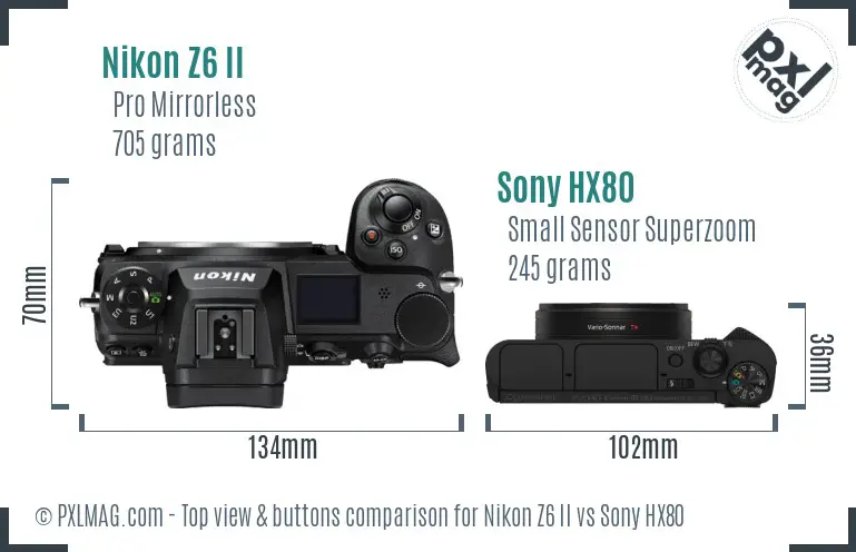 Nikon Z6 II vs Sony HX80 top view buttons comparison
