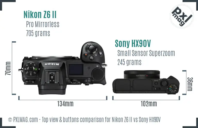 Nikon Z6 II vs Sony HX90V top view buttons comparison