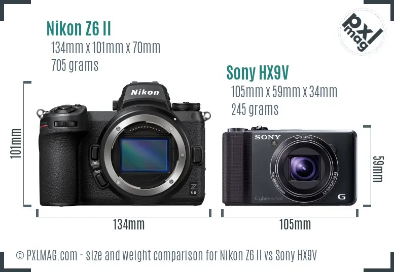 Nikon Z6 II vs Sony HX9V size comparison
