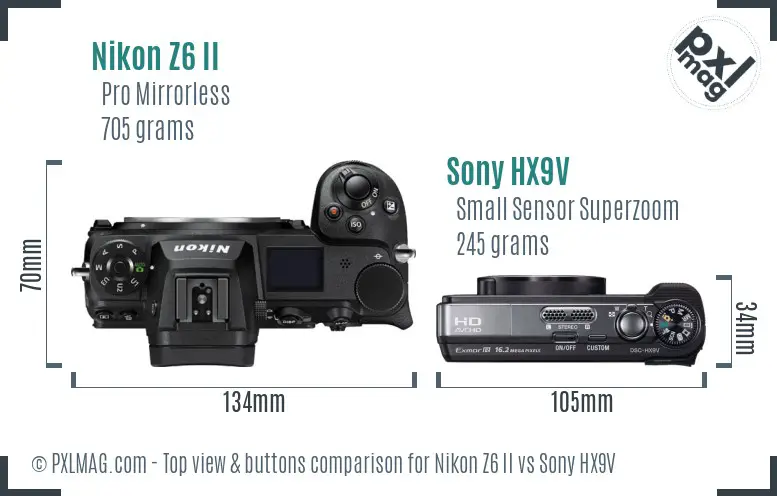 Nikon Z6 II vs Sony HX9V top view buttons comparison