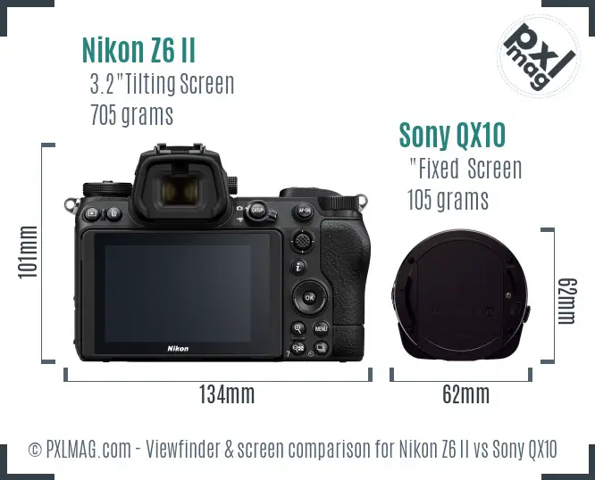 Nikon Z6 II vs Sony QX10 Screen and Viewfinder comparison